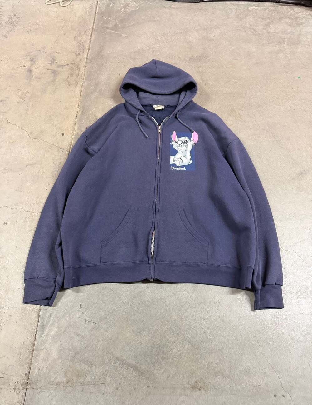 Y2K Disneyland Stitch Zip 00s Hoodie Size XL Navy Blue Graphic Sweatshirt